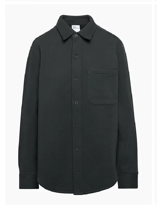 Black cozy fleece Button-Up Shirt jacket - Picture 1 of 4